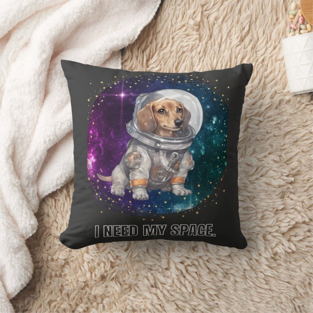 Daschund Dog Astronaut Space Exploration Astronomy Throw Pillow (Blanket)
