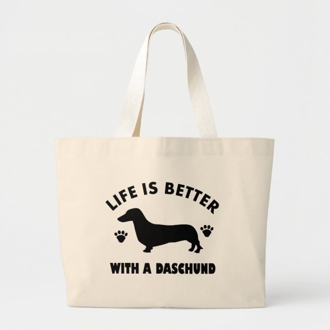 daschund dog design large tote bag (Front)