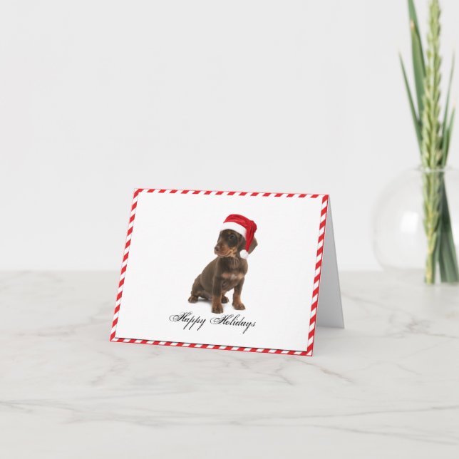 Daschund Puppy Dog in Santa Hat Christmas Card (Front)