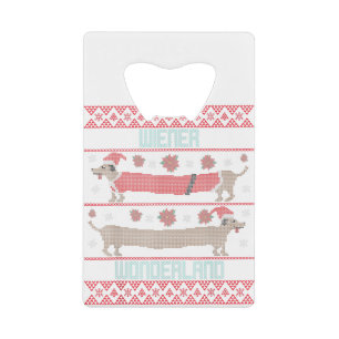 Daschund Sausage Dog Ugly Christmas Sweater Dog Mo Credit Card Bottle Opener