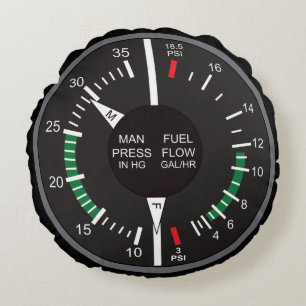 Dashboard Manifold Pressure and Fuel Flow Airplane Round Pillow
