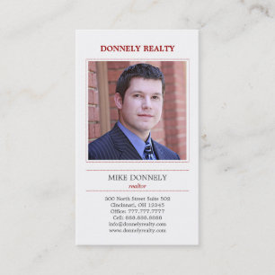 Dashed Border Photo Business Card - Red