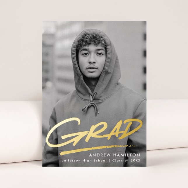 Dashed Grad Foil Photo Graduation Announcement (Creator Uploaded)