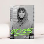 Dashed Lime Green Class of 2025 Photo Graduation Announcement<br><div class="desc">Celebrate your achievement with this modern Class of 2025 graduation announcement, perfect for both high school and college graduates. Featuring your vertical photo and bold lime green handwritten “2025” with a sleek dash detail, this stylish design is easy to personalize with your name and school. The back showcases a vibrant...</div>