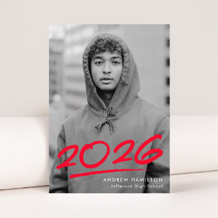 Dashed Red Class of 2025 Modern Photo Graduation Announcement