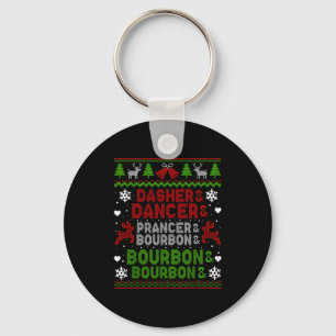Dasher Dancer Prancer Bourbon Ugly Christmas Santa Keychain