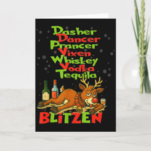 Dasher Dancer Whiskey Vodka Tequila Blitzen Christ Card