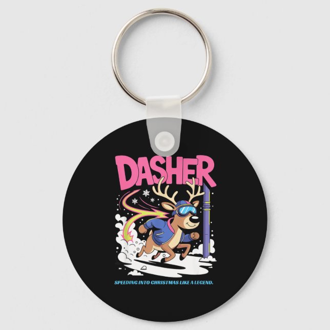 Dasher Reindeer Christmas Speeding Fun  Keychain (Front)