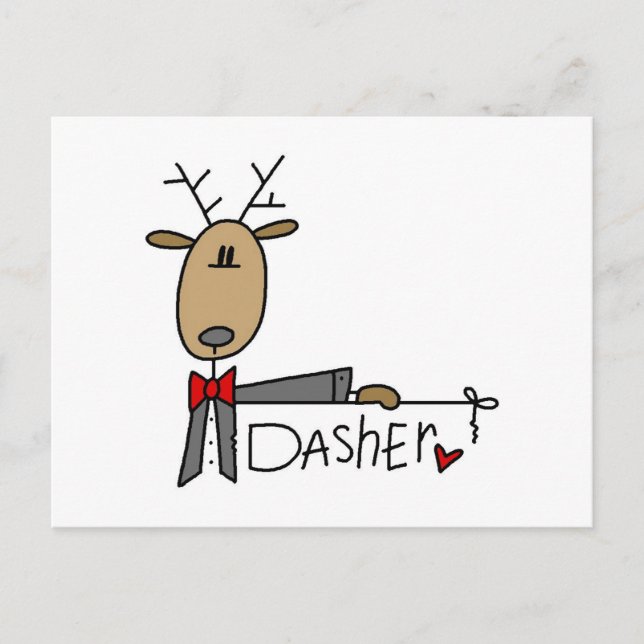Dasher Reindeer Christmas T-shirts and Gifts Holiday Postcard (Front)