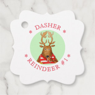 DASHER REINDEER Fancy Square Favour/Gift Tags