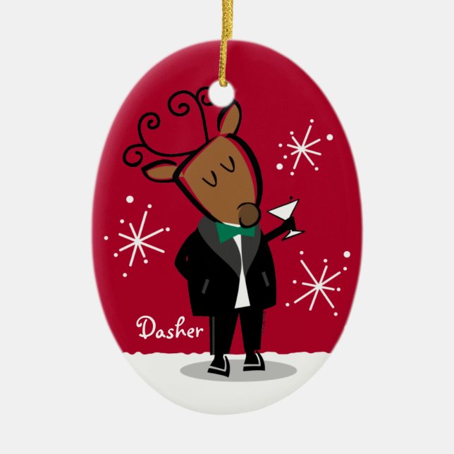 Dasher Reindeer Personalized Ornament (Front)