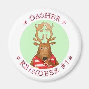 DASHER REINDEER Round Magnet