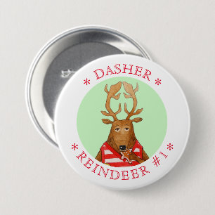 DASHER REINDEER Round Pin Button