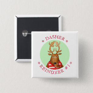 DASHER REINDEER Square Pin Button