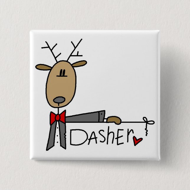 Dasher Reindeer Tshirts and Gifts 2 Inch Square Button (Front)
