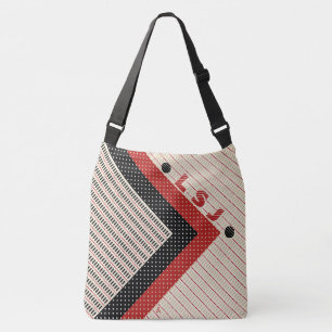 Dashes and Dots - Red Black Cream - Personalized Crossbody Bag