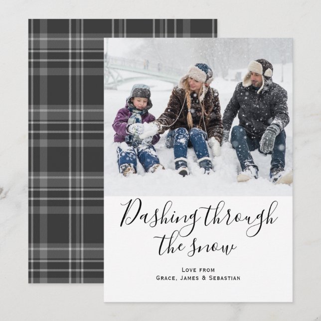 Dashing À Travers La Carte De Noël Photo Neige (Devant / Derrière)