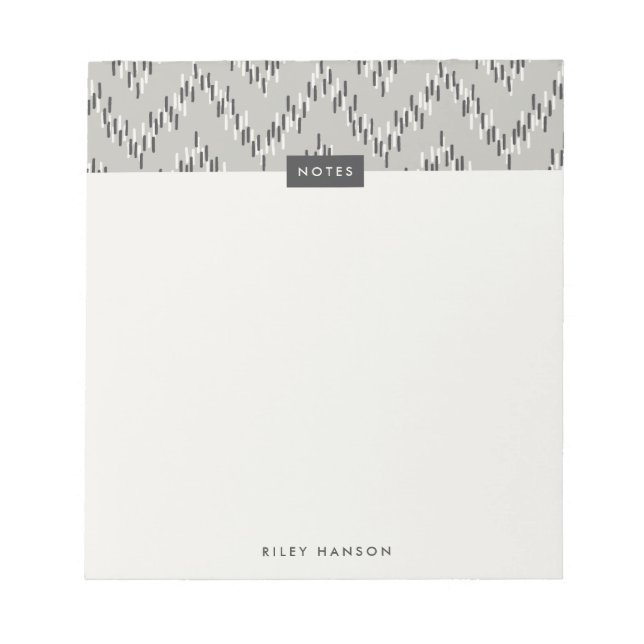 Dashing Boho Ikat Zig Zag Pattern Notepad - Grey (Front)