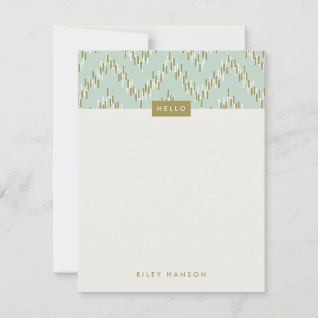 Dashing Boho Ikat Zig Zag Stationery - Green (Front)