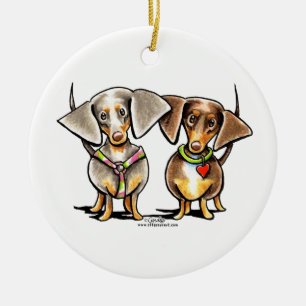 Dashing Dappled Dachshunds Ceramic Ornament