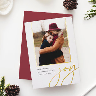Dashing Script Joy Vertical Photo Foil Holiday Card