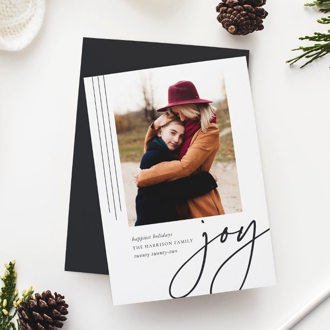 Dashing Script | Joy | Vertical Photo Holiday Card (Creator Uploaded)