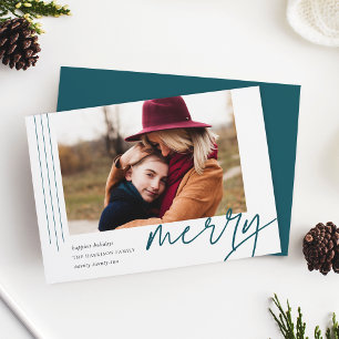 Dashing Script   Merry   Horizontal Photo Holiday Card