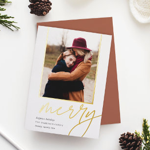 Dashing Script   Merry Vertical Photo Foil Holiday Card