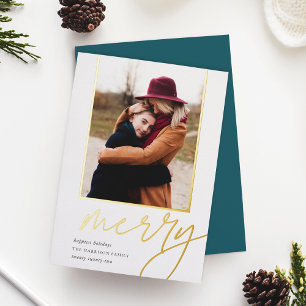 Dashing Script   Merry Vertical Photo Foil Holiday Card