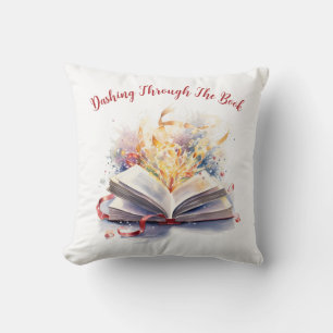 Dashing Through The Book Throw Pillow
