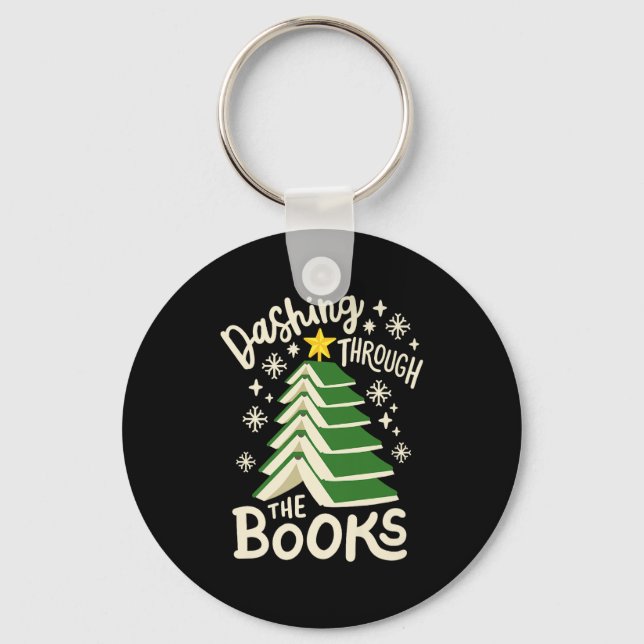 Dashing Through The Books Christmas Book Lovers Me Keychain (Front)