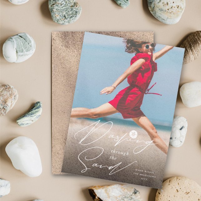 Dashing Through The Sand Beach Coastal Photo Holiday Card (Creator Uploaded)