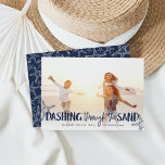 Dashing Through the Sand | Holiday Photo Card<br><div class="desc">Perfect for those living in tropical climes, or for sharing a favourite beach vacation photo, our coastal chic holiday photo card features "Dashing Through the Sand" as a rich navy blue text overlay adorned with starfish illustrations. Personalize with your names and custom greeting (shown with "warmest wishes") along the bottom....</div>