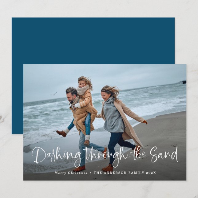 Dashing through the Sand | Photo Coastal Beach Holiday Card (Front/Back)