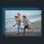 Dashing through the Sand | Photo Coastal Beach Holiday Card<br><div class="desc">This simple and modern coastal holiday card features your favourite family photo from the beach or shore,  with an elegant overlay of white text that says "Dashing through the Sand."</div>