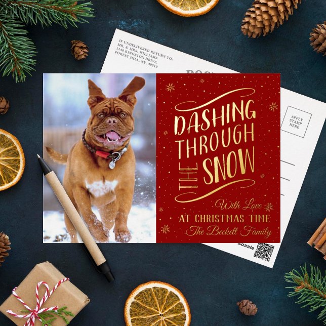 Dashing Through the Snow | Christmas Photo Real Foil Holiday Postcard (Creator Uploaded)