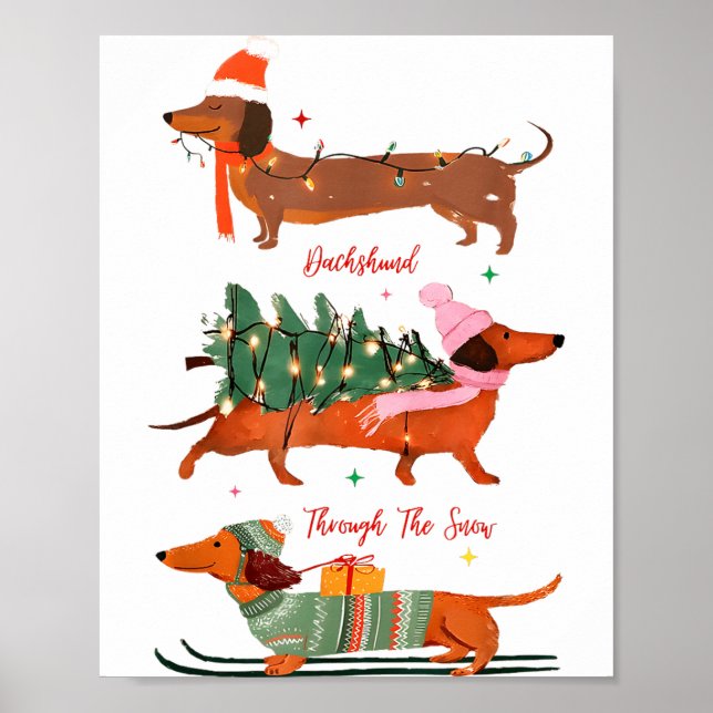 Dashing Through The Snow Christmas Wiener Dog Holi Poster (Front)