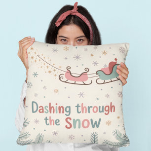 Dashing Through the Snow Cozy Pastel Christmas Throw Pillow