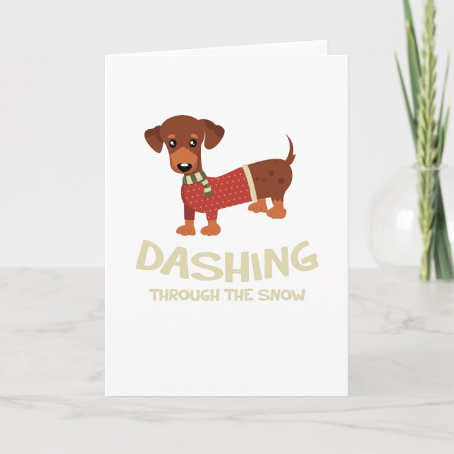Dashing Through the Snow Dachshund Dog Christmas Card (Front)