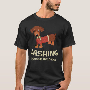 Dashing Through the Snow Dachshund Dog Christmas T-Shirt
