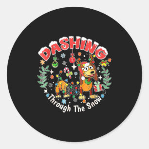 Dashing Through The Snow, Dog Christmas, Funny Chr Classic Round Sticker