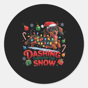 Dashing Through The Snow Dog Christmas Funny Chris Classic Round Sticker