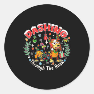 Dashing Through The Snow, Funny Dog Christmas  Classic Round Sticker