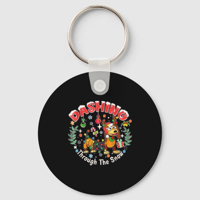 Dashing Through The Snow, Funny Dog Christmas  Keychain (Front)