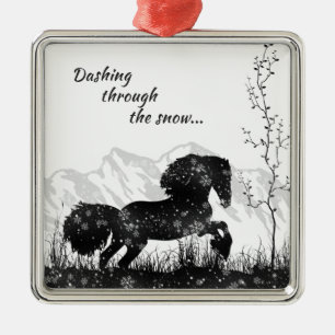 Dashing Through the Snow, Horse, Mountains Holiday Metal Ornament