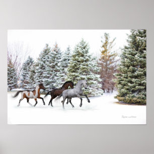 Dashing Through the Snow - Running Horses Art Poster