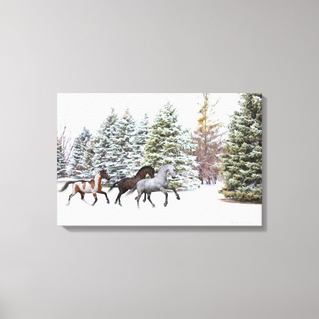 Dashing through the Snow - Running Horses Canvas Print (Front)