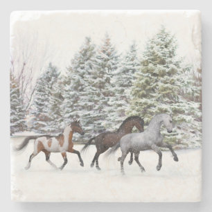 Dashing Through the Snow - Running Horses Stone Coaster