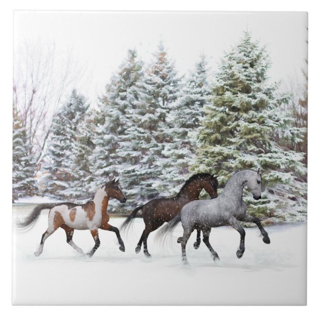 Dashing Through the Snow - Running Horses Tile (Front)