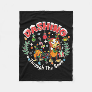 Dashing Through The Snow Slink Dog Christmas  Fleece Blanket